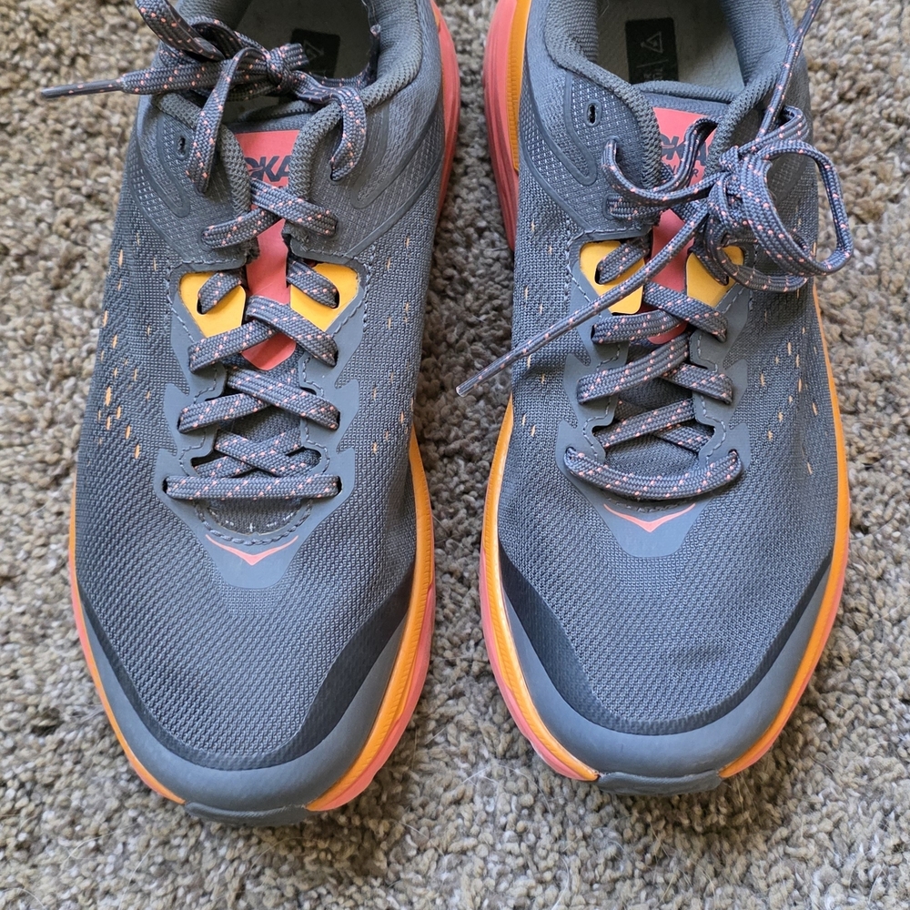 Hoka Gray and Orange Trail Running Shoes - Picture 2 of 4